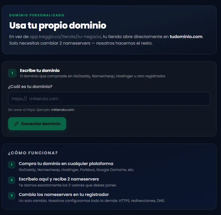 Dominio personalizado en Treggio