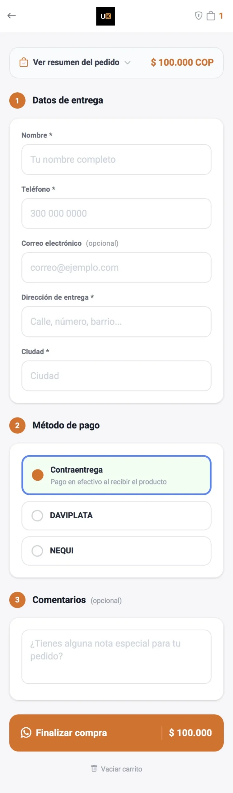 Checkout tienda virtual calzado