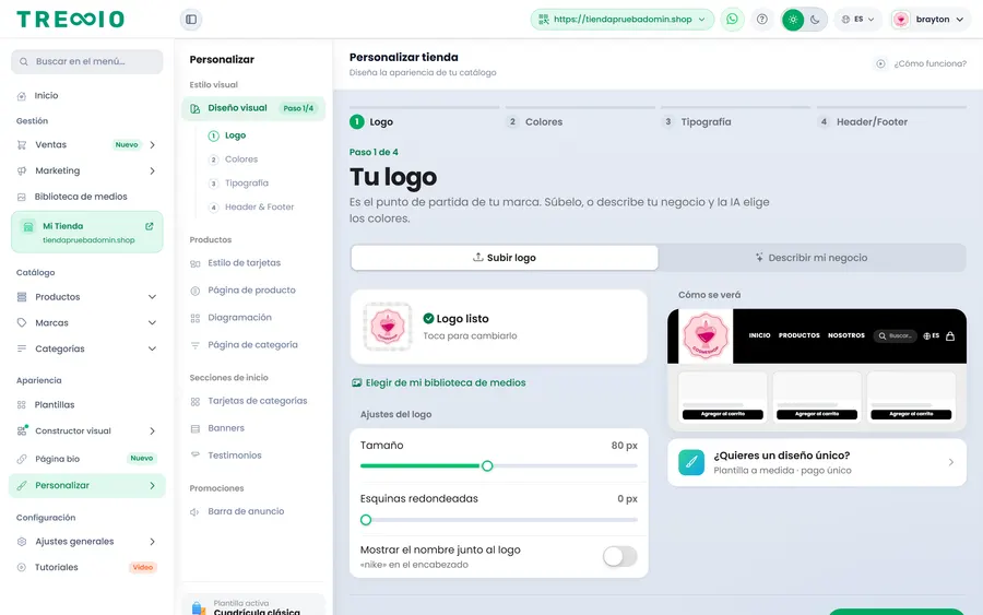 Editor de apariencia de la tienda en Treggio