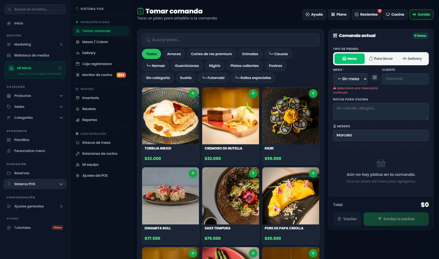 Sistema POS de restaurante tomando una comanda en Treggio