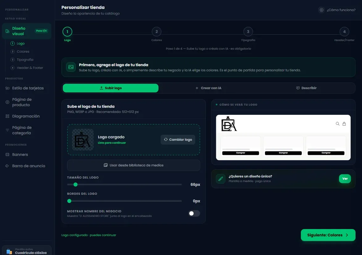 Editor de apariencia de la tienda en Treggio