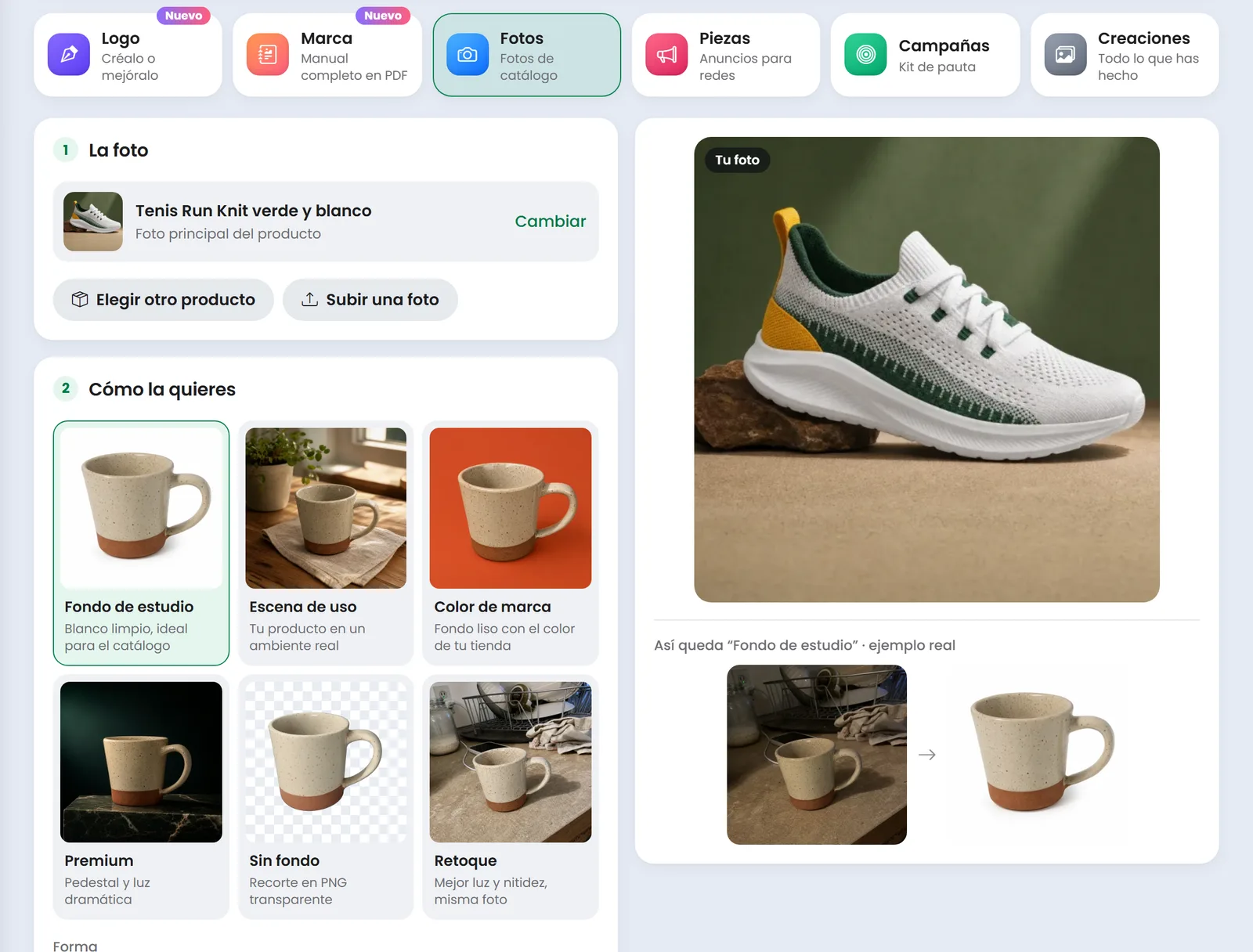Estudio IA de Treggio: mejorar la foto de un producto con distintos fondos