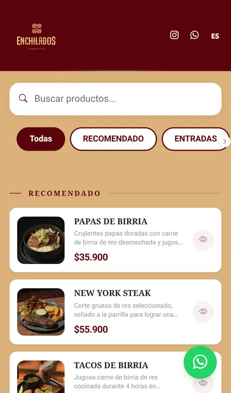 Menú digital del restaurante Enchilados hecho con Treggio