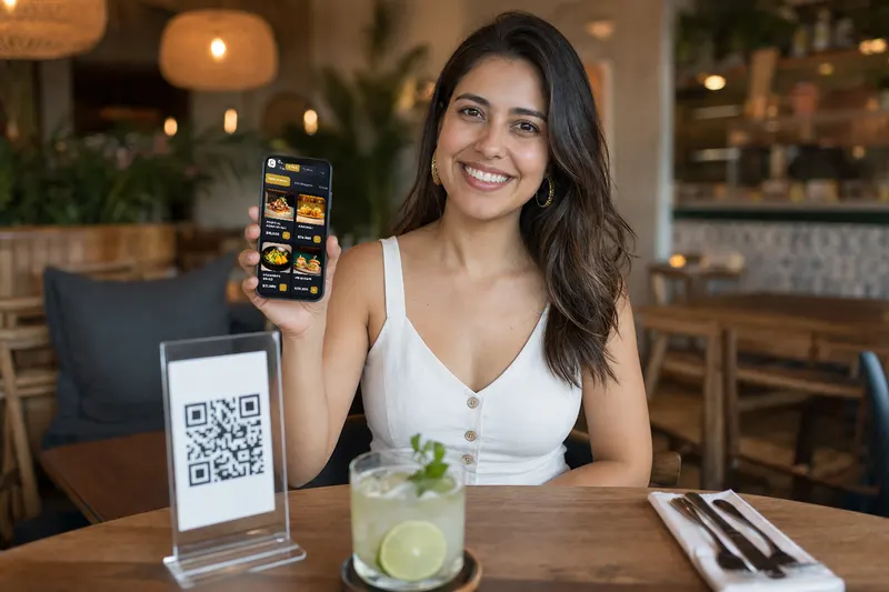 Clienta pidiendo desde su celular tras escanear el QR de la mesa